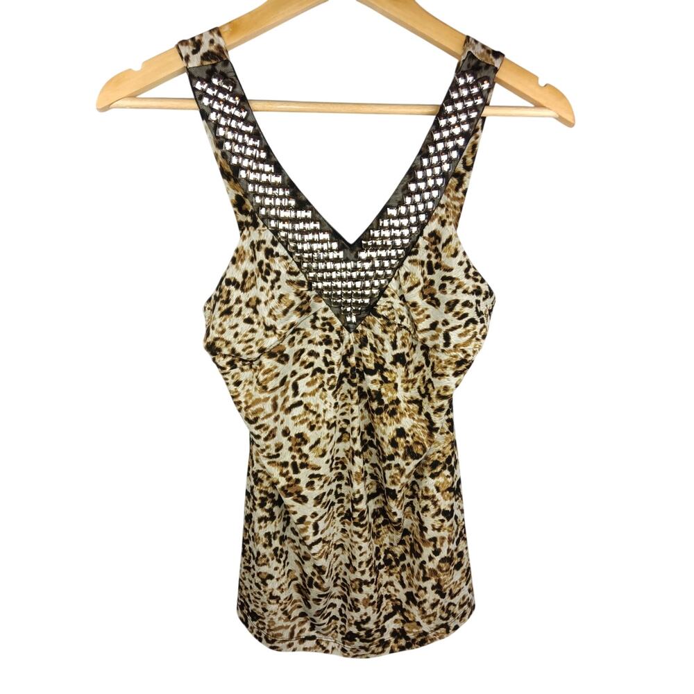 Cato Animal Print V-Neck Tank with Metallic Studs